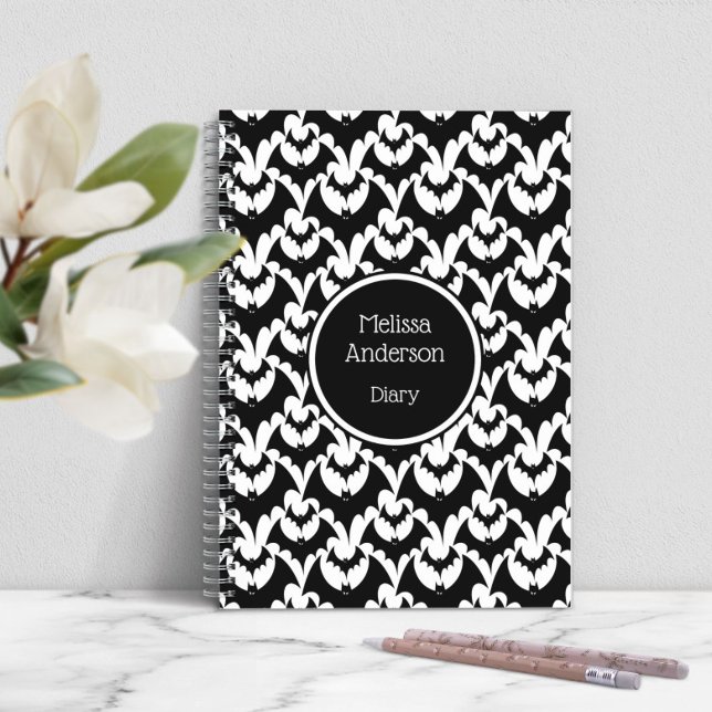 Carnet Bats Horreur Motif gothique Nom personnalisé Noir (Bats Horror Gothic Pattern Personalized Name Black Notebook)