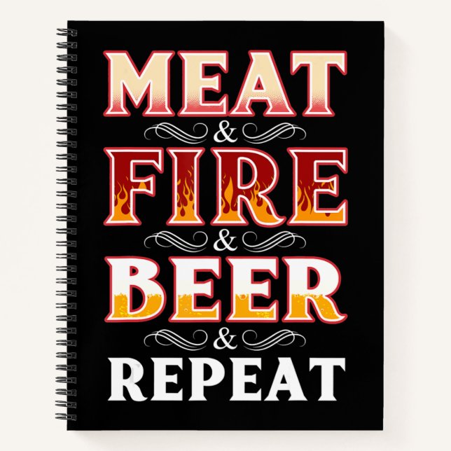 Carnet BBQ | BBQ Grill Fumer Viande Feu Bière Répétition (Devant)