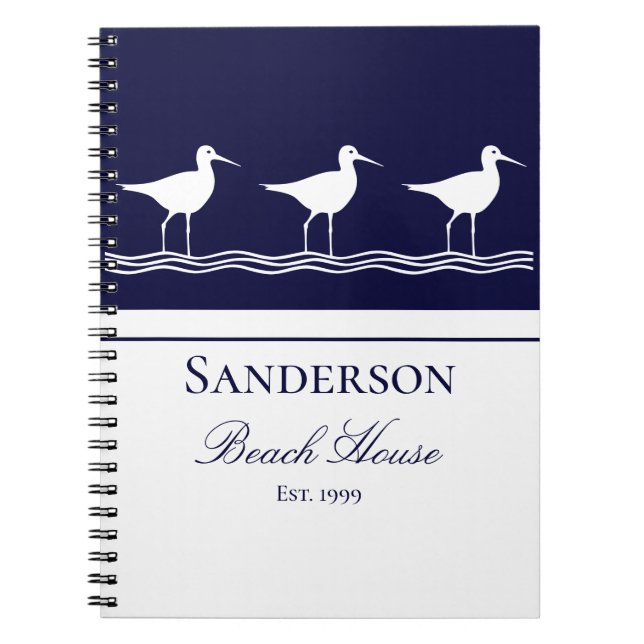 Carnet Beach house bleu marine Sandpipers (Devant)