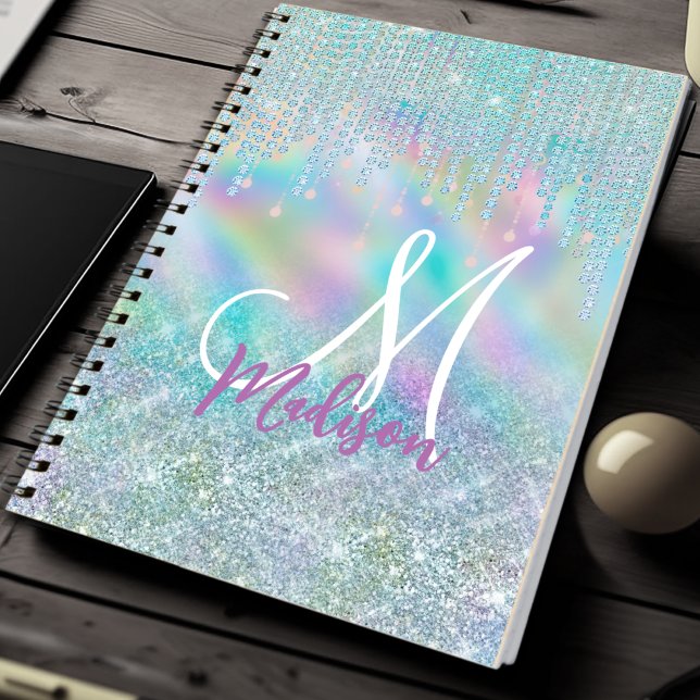 Carnet Beau bleu licorne rhinestones Drits monogramme (Créateur téléchargé)