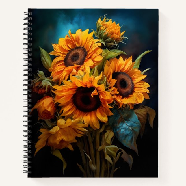 Carnet Beau bouquet de tournesols Elégant art botanique (Devant)