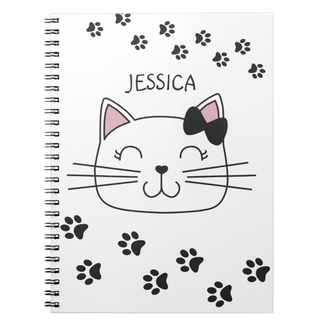 Carnet Beau chat de dessin animé avec pattes empreintes d (Devant)