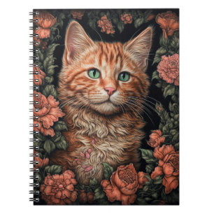 Carnet Beau chaton au gingembre et fleurs