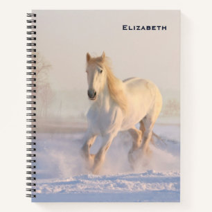Carnet Beau Cheval Blanc Galloping dans la neige