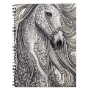 Carnet Beau Cheval Gris Argent Orné avec/ Flower Mane