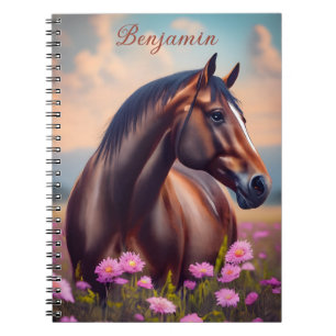 Carnet Beau Quarter Cheval avec fleurs Nom