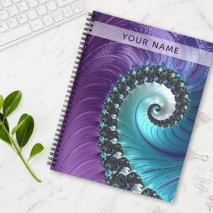 Carnet Beau Violet Turquoise Gradient Spiral Fractal