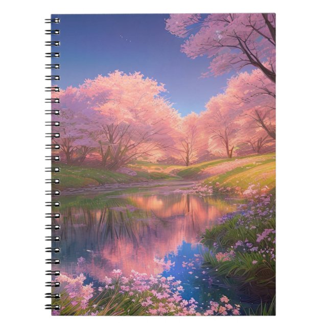 Carnet Beauté du Sakura et du lac aux fleurs roses (Devant)