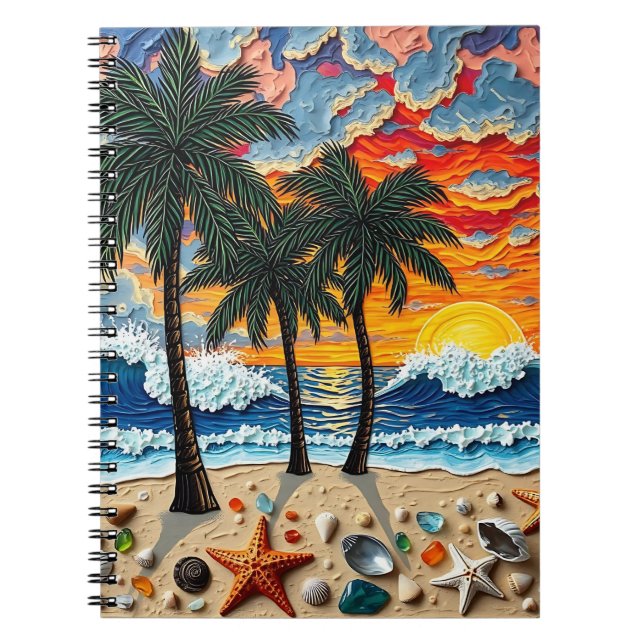 Carnet Beautiful Beach Scene with Palm Trees (Devant)