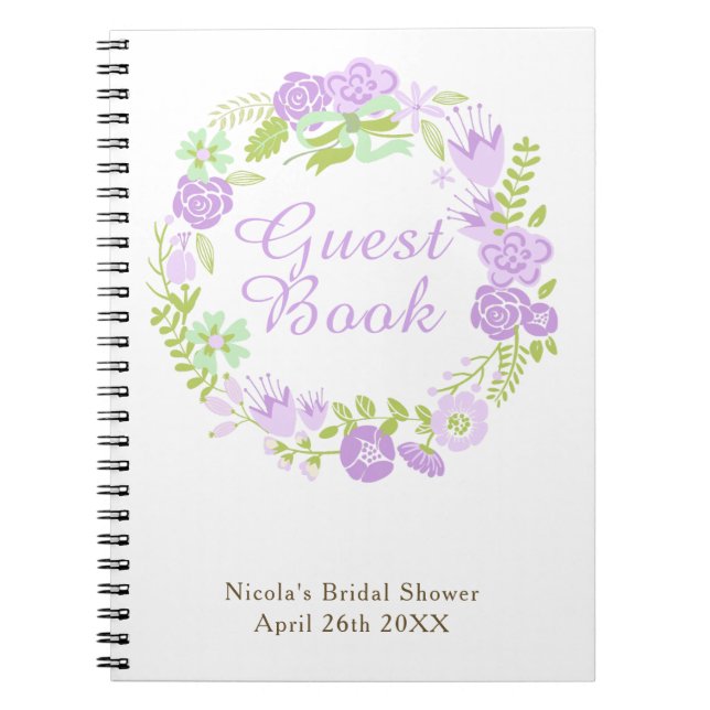 Carnet Beautiful Purple Floral Wreath Bridal Shower (Devant)