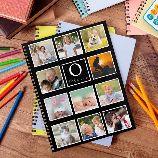 Carnet Beautiful Trendy Custom Monogram 11 Photos Collage (Créateur téléchargé)