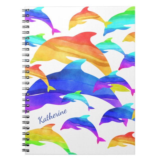 Carnet Beaux Dauphins dans l'Arc-en-Ciel avec Prénom (Devant)