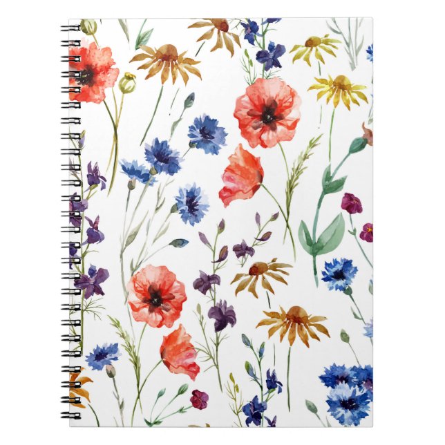 Carnet Beaux fleurs sauvages, aquarelle, pavot, fleur de  (Devant)