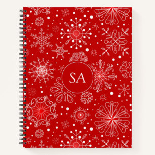 Carnet Beaux Snowflakes sur Noël Arrière - plan rouge