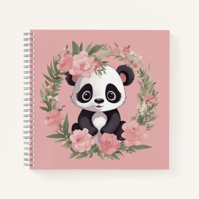 Carnet Bébé adorable Panda Ours avec fleurs (Devant)