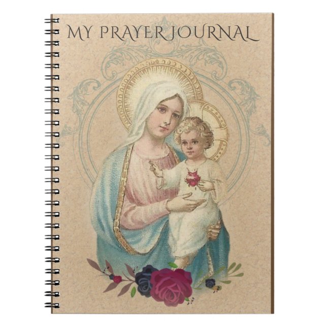 Carnet Bébé béni par cru Jésus de Vierge Marie floral (Devant)