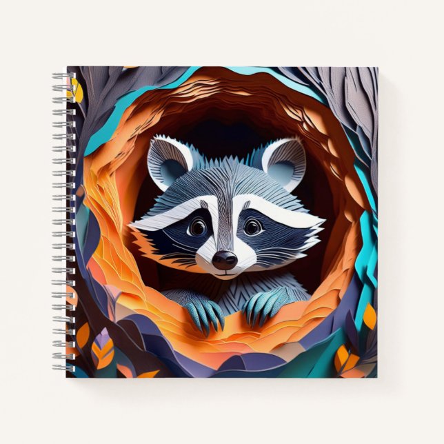 Carnet Bébé Raton Laveur en Arbres en Papier 3D (Devant)