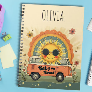 Carnet Bébé souriant rétro funky Soleil, vibrations de pa
