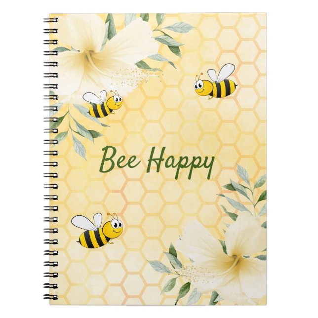 Carnet Bee Happy bumble abeilles jaune nid d'abeille été (Devant)