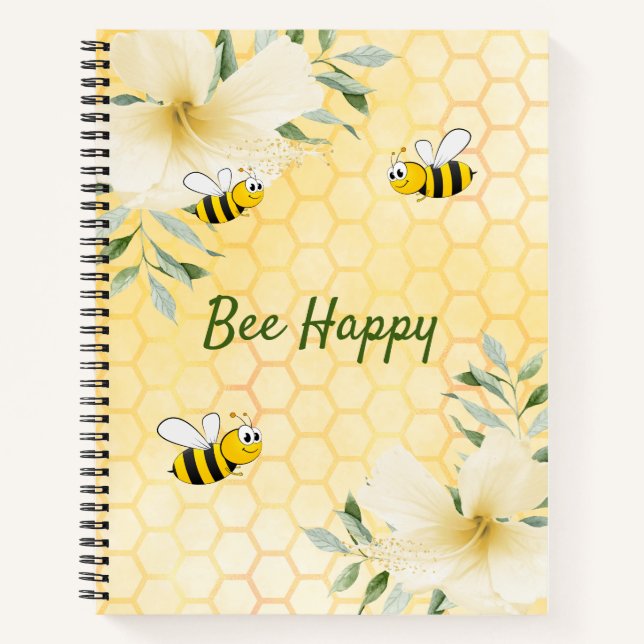 Carnet Bee Happy bumble abeilles jaune nid d'abeilles (Devant)