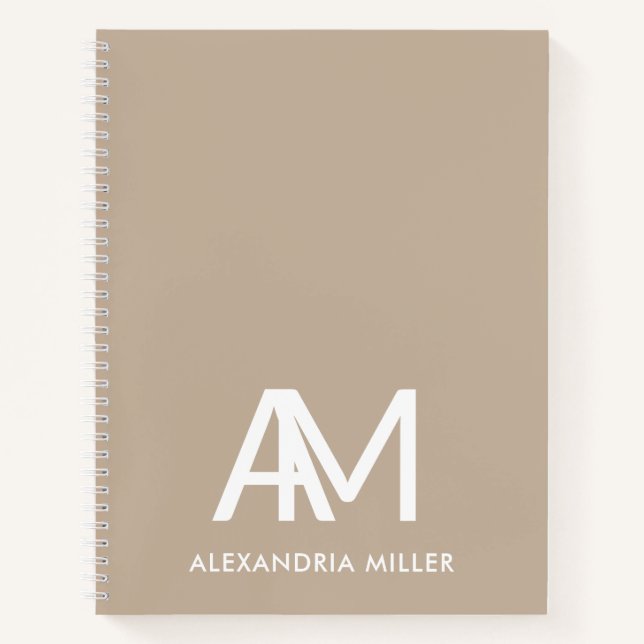 Carnet Beige personnalisé avec Monogramme moderne (Devant)