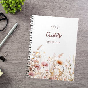 Carnet beige rose pâle fleur sauvage