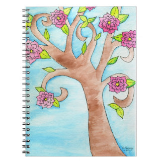 Carnet Bel arbre avec les fleurs roses