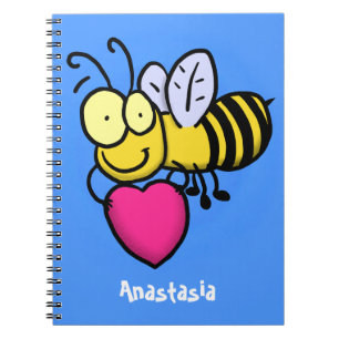 Carnet Belle abeille drôle avec dessin animé du coeur