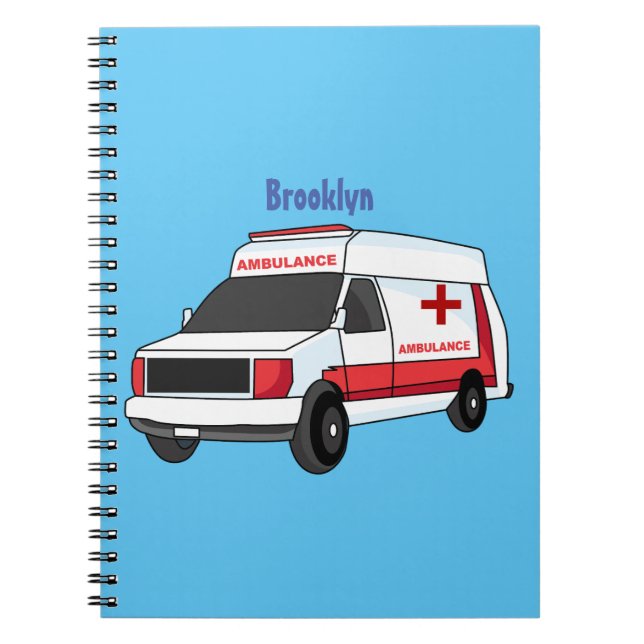 Carnet Belle ambulance rouge caricature van (Devant)