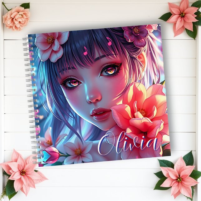 Carnet Belle Anime Girl Glitchcore Floral (Créateur téléchargé)