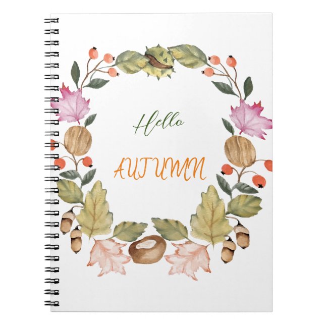 Carnet Belle aquarelle couronne d'automne (Devant)