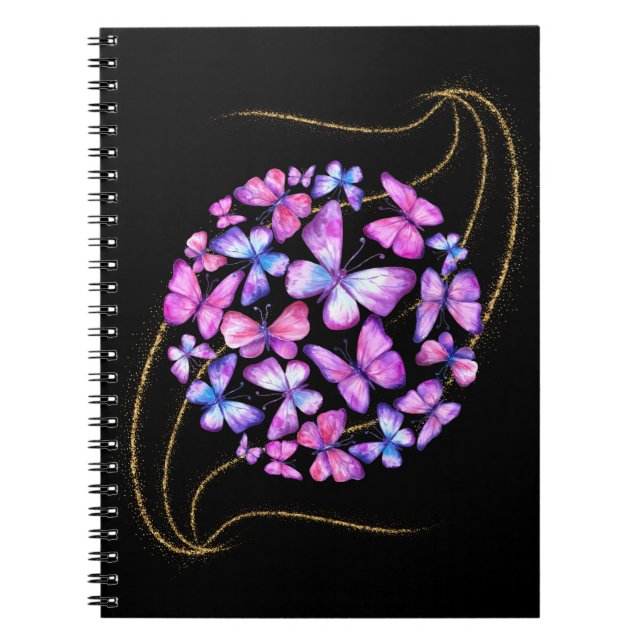 Carnet Belle Aquarelle Papillons avec Boule d'Or (Devant)