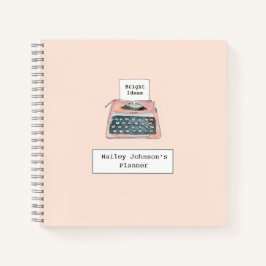 Carnet Belle aquarelle rétro machine à écrire rose