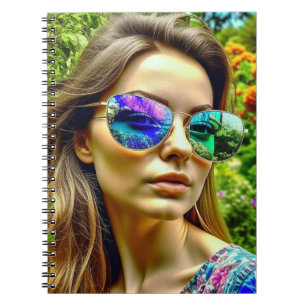 Carnet Belle fille avec lunettes de soleil Fleurs de réfl