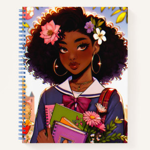 Carnet Belle fille de l'école Anime afro-américaine