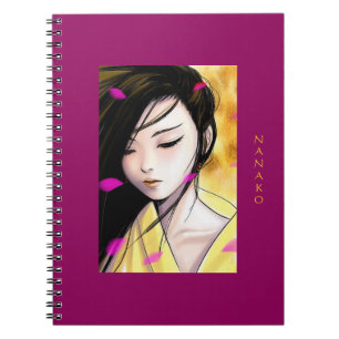 Carnet Belle illustration de femme d'Anime personnalisée