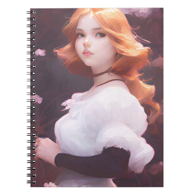 Carnet Belle Jeune Fille Parmi Les Fleurs Roses Portrait (Devant)