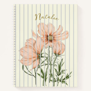 Carnet Belle oeuvre pastel rayures blanches Pink floral