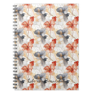 Carnet Belle Pêche féminine Bleu et Blanc Floral