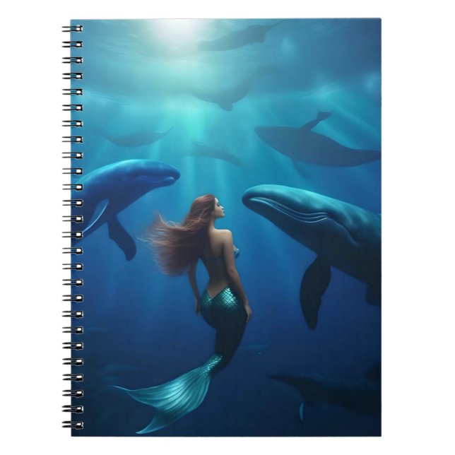 Carnet Belle Sirène Nager Avec Baleines À Bosse, (Devant)