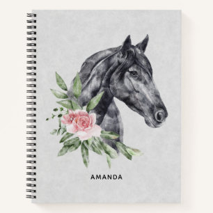 Carnet Belle tête de cheval noir Portrait d'aquarelle