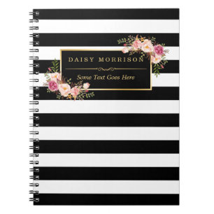 Carnet Belles rayures de emballage florales Girly de l'or
