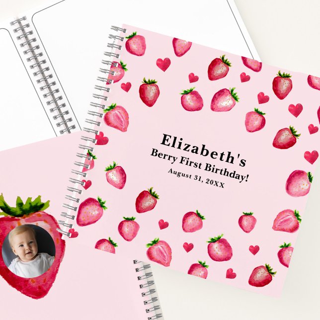 Carnet Berry First Birthday Strawberry Custom Guest Book (Créateur téléchargé)