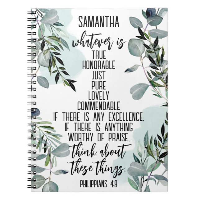 Carnet Bible chrétienne contre Philippiens 4 8 Eucalyptus (Devant)