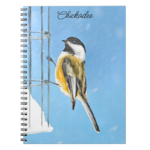 Carnet Bickadee sur la peinture d'alimentation - Oiseaux