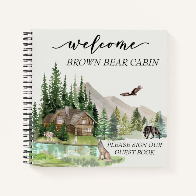 Carnet Bienvenue Aquarelle Forêt Cabine Accueil Location  (Devant)