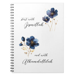 Carnet Bismillah Alhamdullilah Navy Gold Floral