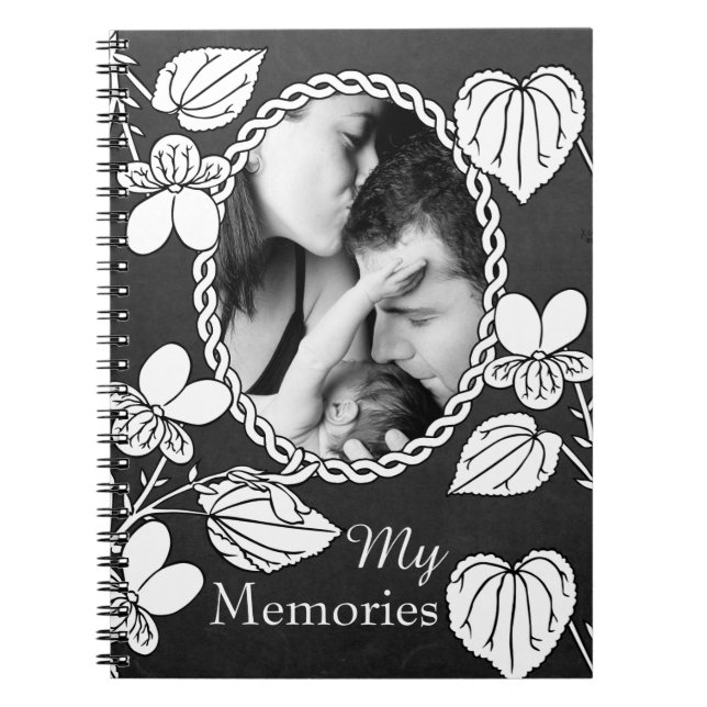 Carnet Black and White Flower Custom Photo Elegant (Devant)