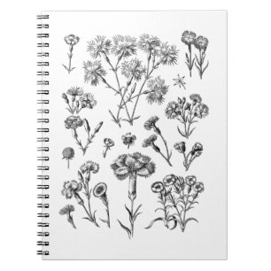Carnet Black and White Vintage Tattoo Flower