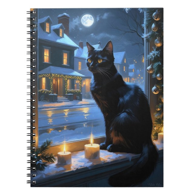 Carnet Black Cat With Christmas Lights Holiday (Devant)